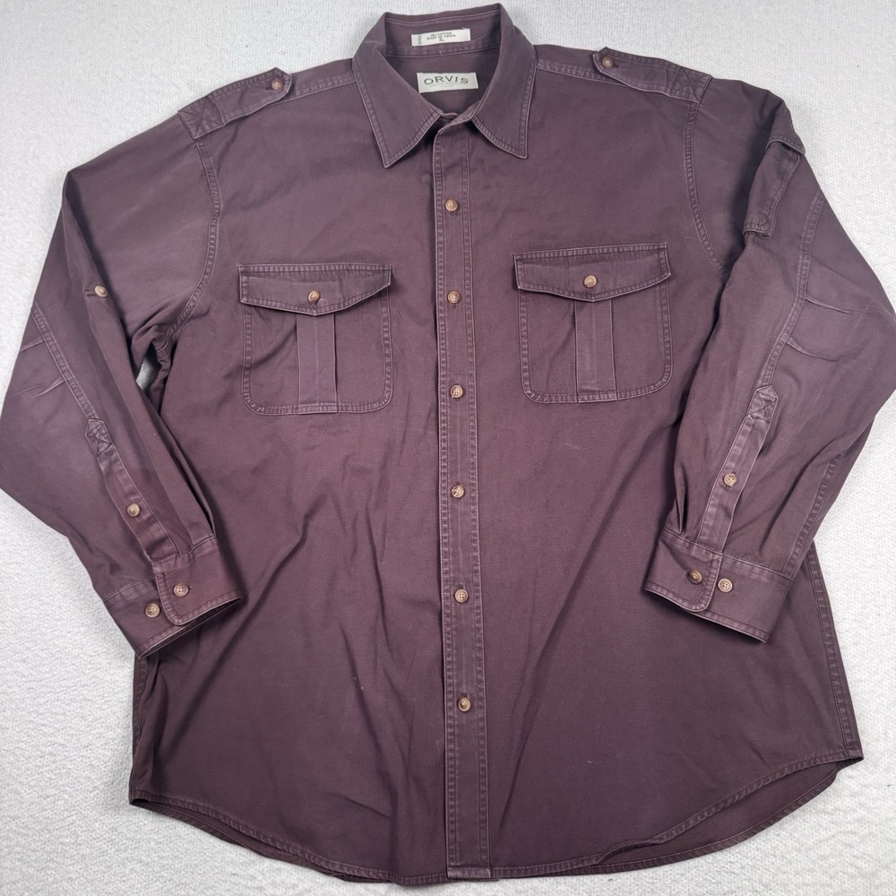 Vintage LL Bean Shirt Mens XL Brown Button Up Utility Safari Epaulettes
